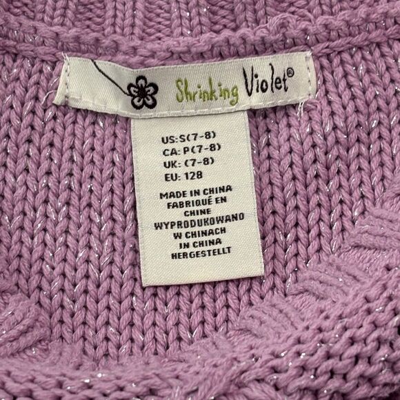 Shrinking Violet | Girls Cable Knit Purple Silver Glitter Sweater Dress - Picture 6 of 15